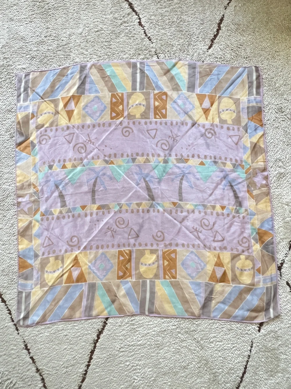 80s Pastel Silk Scarf Tropical Palm Trees Southwest Geometric Abstract 30